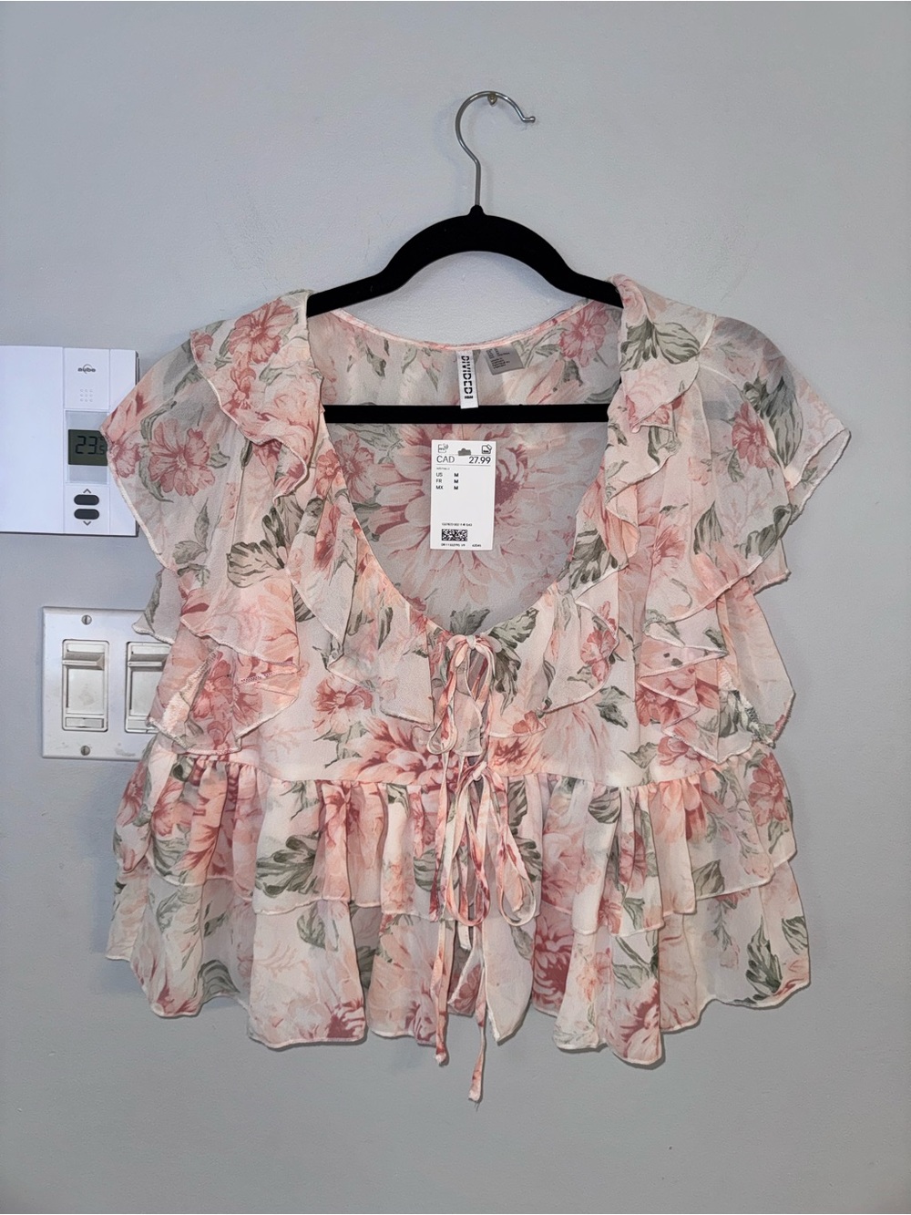 H&M Peach & Cream Floral Ruffle Tie-Front Blouse - Picture 3 of 5